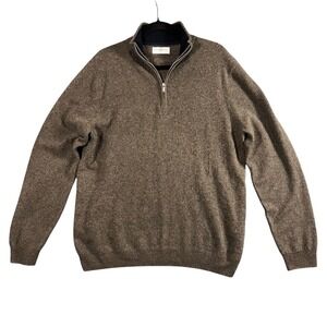 John Craig Mens Brown 100% Cashmere Quarter Zip Sweater Mock Neck Size Large